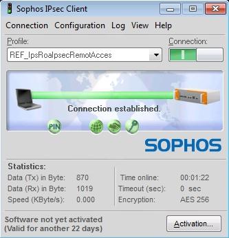 4 Connecting to the VPN In Sophos IPsec Client, click the Con nection button.