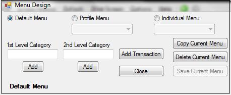 125 Menu Design GOLDTeller Functions menu > Administrator Options > Menu Design Menu Design allows you to customize the Transaction menu tree. You can customize the following menu types: 1.