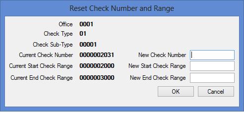 167 3. Enter the new check number or the range of check numbers in the designated fields, then click <OK>.