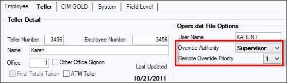 4. 5. 175 On the Teller tab, enter "1" in the Remote Override Priority field.