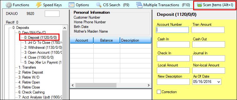 FPS GOLD Teller Capture User's Guide 253 Teller Capture Transaction Example The following example shows a Deposit transaction that has a deposit slip, checks in, cash out, and a journal in. 1.