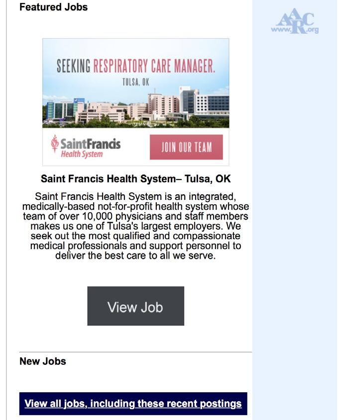 AARCareer News E-Newsletter Highlight your job opening in AARCareer News with a digital ad. Choose from Leaderboard or Skyscraper digital ad sizes. Emailed twice-monthly.