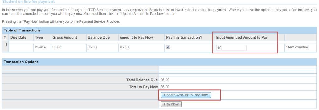 After you have selected Pay you will see the screen below. Please select your preferred payment method online (debit/credit card) payment or EFT (bank transfer) payment.