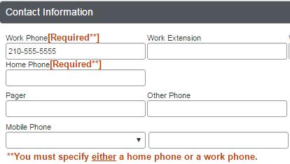 number in either the Work or Home Phone field.