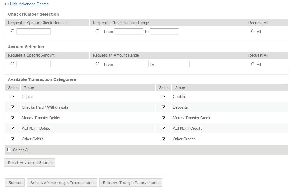 You may also enter a specific amount to search or search transaction details for a range of amounts.