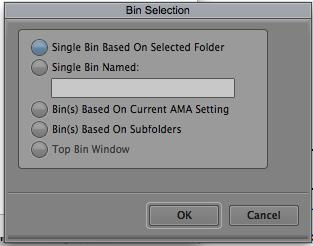 Use "File > Link to AMA Volume" to open the file browser. 2. Select a folder containing the camera reels, e.g. Day 01 and click 'Open' to get to the Bin Selection. Option: a.