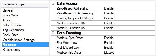 22 Device Properties Variable Import Settings For more information on CSV files for Modbus Drivers, refer to Creating CSV Files for Kepware Modbus Drivers.