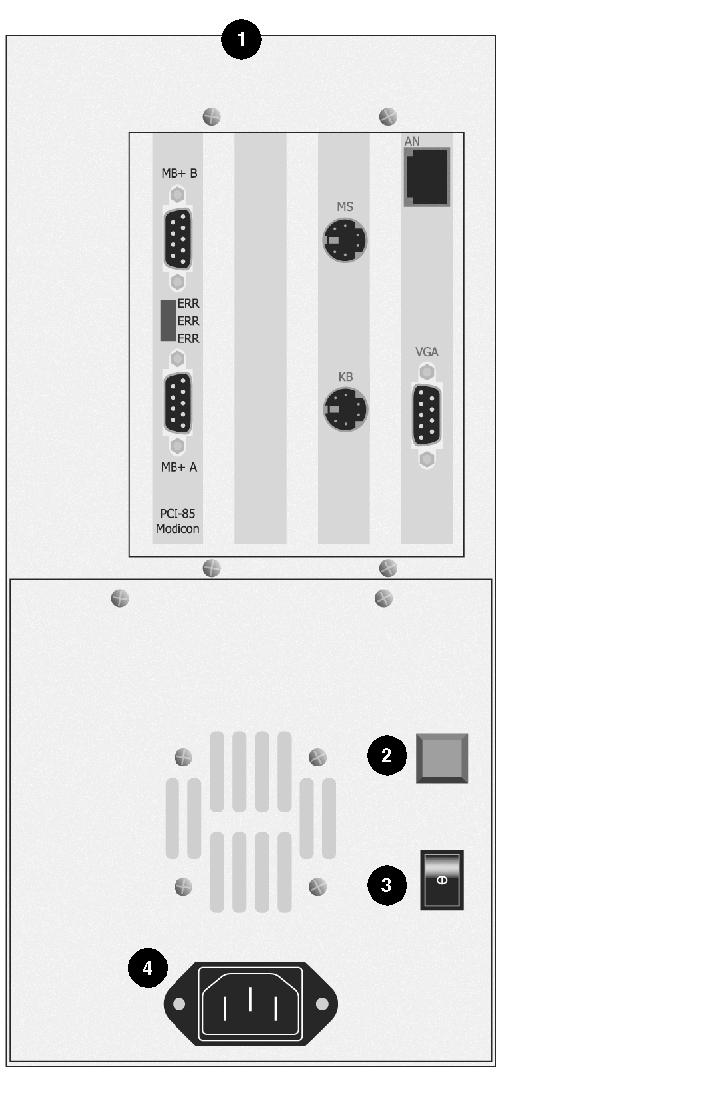 Hardware Installation The following figure shows the rear panel layout of the Modbus Plus to Ethernet bridge.