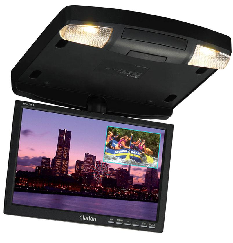 OHM1053 10 Overhead flip down monitor FUNCTIONS 10 TFT active matrix LCD monitor Premium quality LCD panel 4:3 and 16:9 screen format compatible Swivel mechanism (left & right) Picture in Picture (3