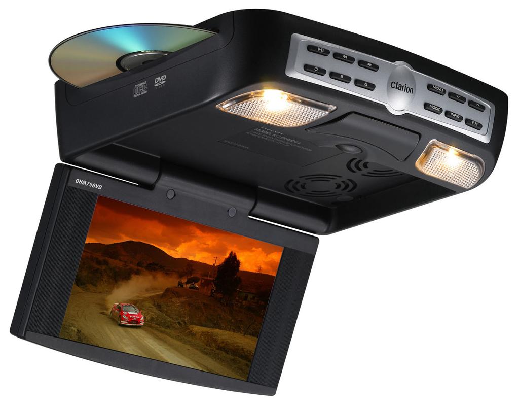 OHM758VD 7 Overhead flip down monitor with built-in DVD player FUNCTIONS DVD/CD/CD-R/MP3 playback compatibility 7 TFT active matrix LCD monitor Premium quality LCD panel.