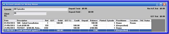 Client A/C Info screen shows Payout etc. Check your Banking report and Activity Reports for adjustments.