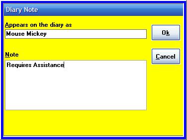 Click Actions Click Note in diary You should now be viewing the above screen you can add or change things in the note or mobile area.