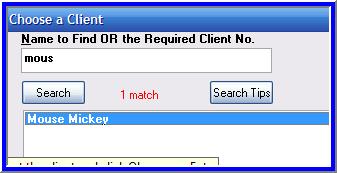 Select Appointment Existing Client The Choose a Client box will appear