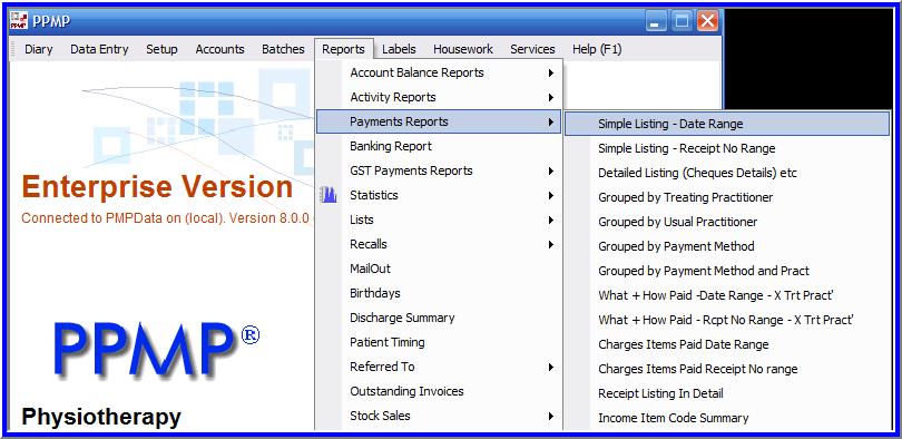 Payments Report On the Main screen of PPMP Reports Payment Reports Select desired report from
