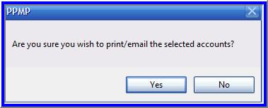Press the 'Print accounts' button to print the accounts The program will start at the top of the list and print an account for each entry that has a 'Yes' in the Print column of the list.