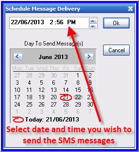 Select the date and time from here you wish the SMS messages to be sent.