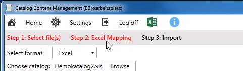 CCMT Documentation 11 of 23 As soon as the users selected all necessary files, it is possible to go to the next step. When chosing Excel as a format, the user needs to click on Step 2: Excel Mapping.
