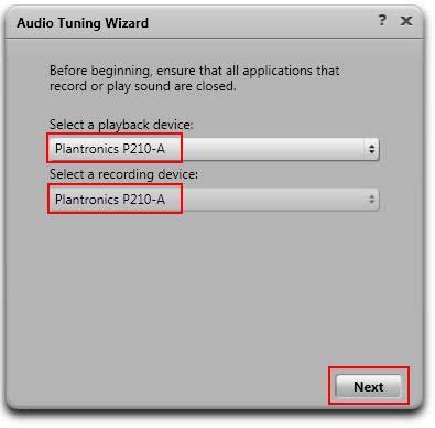 Plantronics Calisto P210-A USB Handset is automatically detected in Microsoft Windows as Plantronics P210-A. Select this device as the Playback Device and Recording Device as shown below.