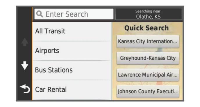 4 If applicable, select a destination from the Quick Search list. 5 If necessary, select the appropriate destination.