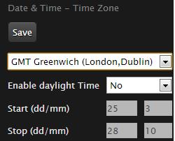 Figure 41: Setting the time zone Table 18: Configuring time zone related settings Field Name Time zone list Enable daylight time Start (dd/mm) Stop (dd/mm) Description Select the time zone to which
