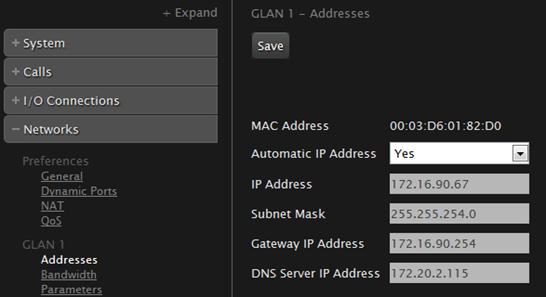 Figure 44: Enabling IPv6 mode 2. Set the Use IPv6 field to enable or disable IPv6 support. 3. From the web interface only, select Save. 4. Access the IP address settings, as follows: From the endpoint, select either GLAN 1 or GLAN 2.