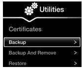 The system copies the certificates and associated keys to the root folder of your USB key. Figure 57: Backing up or restoring certificates 3.