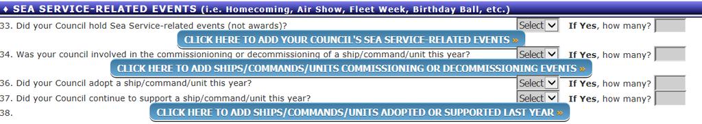 Sea Service Related Events (i.e. Homecoming, Air Show, Fleet Week, Birthday Ball, etc.) To add an event, click on the Click Here to Add Sea Service Awards Information.
