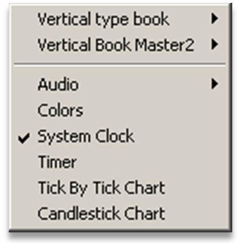 9 Book menu Vertical type book: you can choose the type of DOM to use. The choices are Master 1 and Master 2.