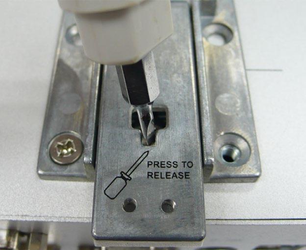 To re-install the V2403 on the DIN-rail, use a screwdriver to press the buckle so that it can