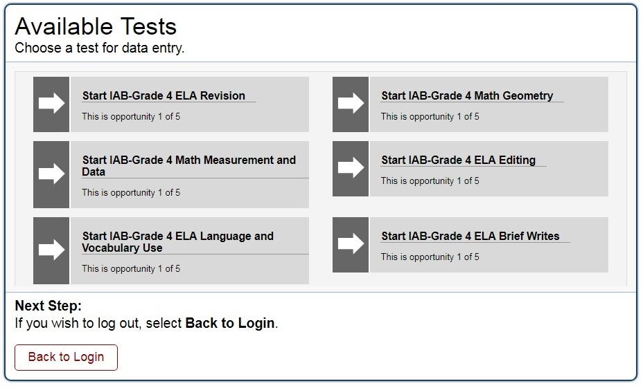 Choose a Test Grade Page To select a grade: 1. From the Student Grade Level drop-down list, select the required grade level. 2. Click Next.