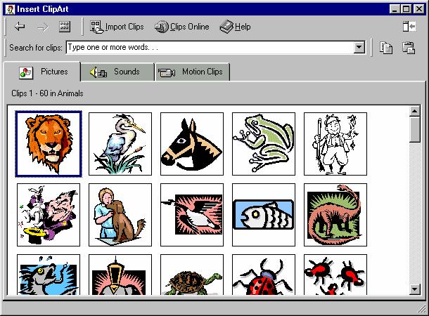 PAGE 42 - ECDL MODULE 6 (USING OFFICE 2000) - MANUAL To insert Clipart Click on the Insert Clip Art icon, located in the Drawing toolbar.