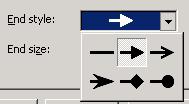 To change the arrow start style, click on down arrow to the right of the Begin Style section of the dialog box, and select the required style.