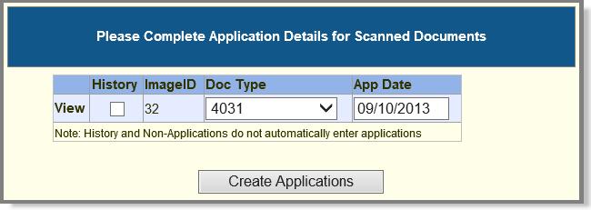 Once the user clicks Submit, the system will launch a dialogue box for application details of the scanned image.