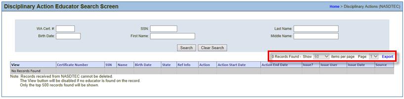 Once the search criteria is entered, the system will generate a list matching the criteria.