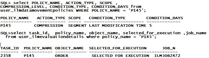 And the policy was executed successfully: And the result showed that Order table partition 1: ORD1 was compressed.