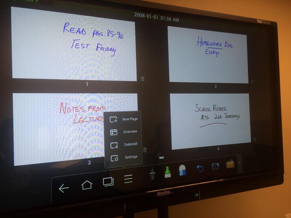 Android: White Board 14 Slides Overview Overview setting shows four whiteboard slides at a time.