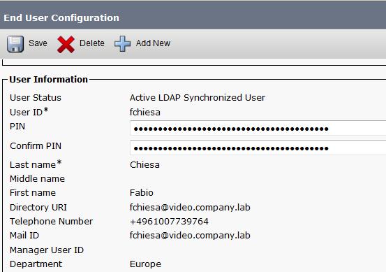 Alpha URI automatic provisioning on CUCM Directory URI field can be defined on end-user page
