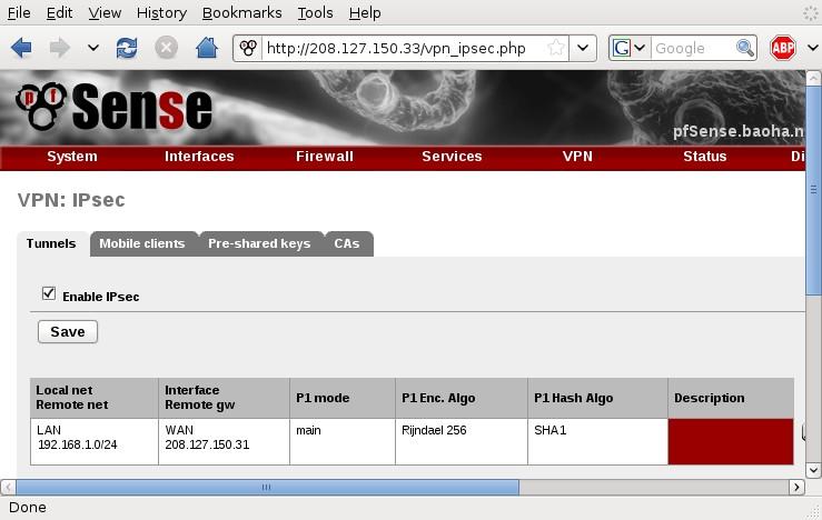 The only change is the Debian's external IP address. 1. Go to VPN IPSec 2.