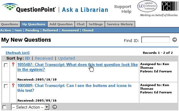 5 Click the Logon button. The My QuestionPoint page appears.