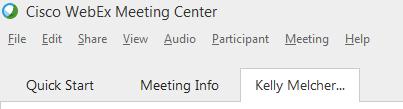 Attending a WebEx Meeting After you sign in for a WebEx meeting, the meeting will open. In the upper left corner of the presentation are the menu options.