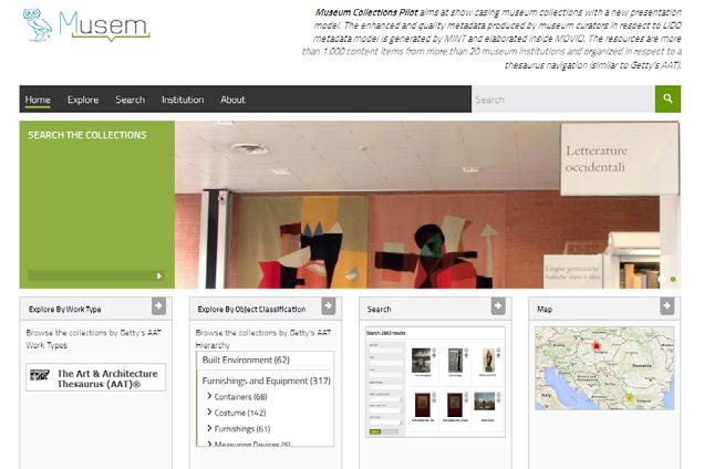 . Fig. 2. Homepage of the Musem Pilot Musem therefore is a compound AthenaPlus exhibition, re-using partners collections, enabling to further test MOVIO and its elastic capabilities.