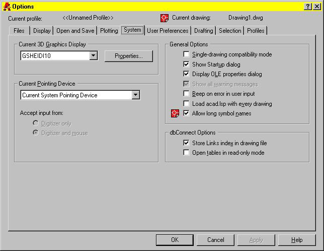 Configuring System Options Use the System tab in the Options dialog box to set the general AutoCAD system settings.