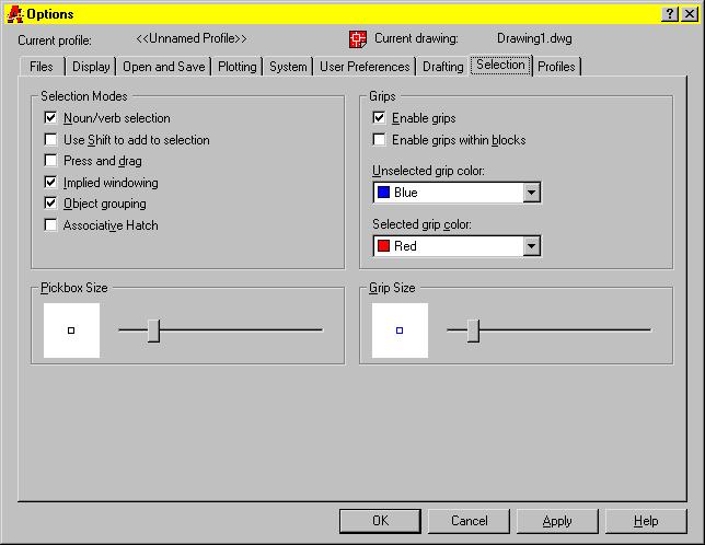 Changing Selection Options The Selection tab in the Options dialog box controls the AutoCAD selection tools and object selection methods.