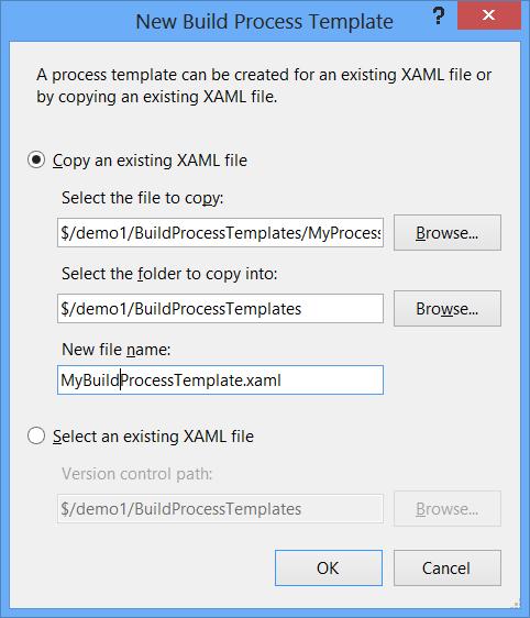 To add your custom build process template to the team project click on Edit Build Definition. Select the Process tab. In Build Process Template click Show Details and the click on New button.