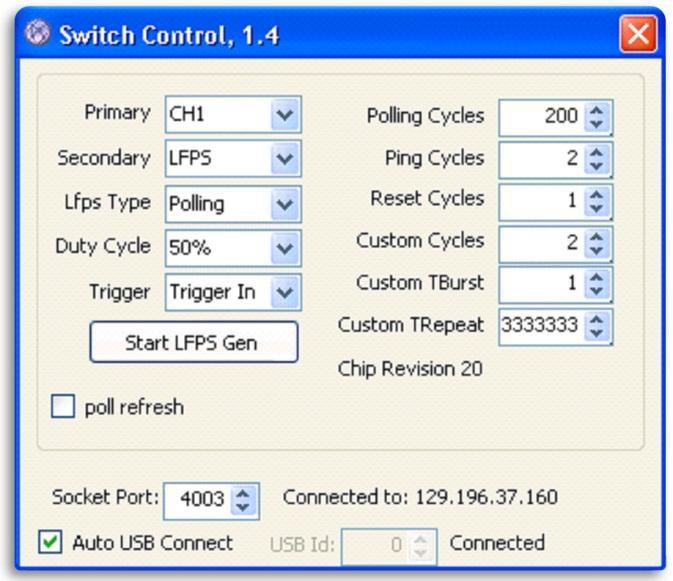 0 Receiver Test Software NOTE: Prior to establishing connection with the USB Switch, open the Switch Control application from the Windows Programs menu on the