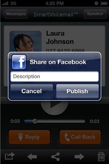 Your Messages Share a voice message on Facebook You can now share voice message directly on your Facebook wall.