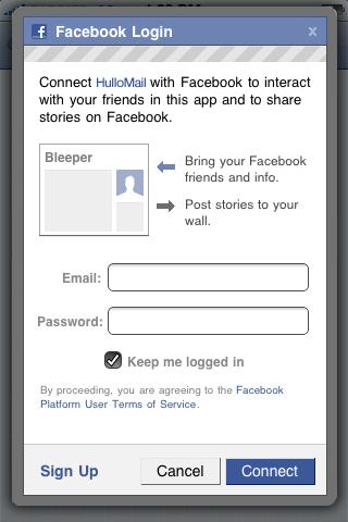 Your Settings Connect HulloMail to your Facebook account In order to be able to start using the facebook sharing features,