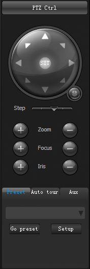 6.4 PTZ CONTROL Open the PTZ interface of authority camera to set step, zoom, focus, iris, preset, auto tour, aux and etc. Click PTZ Ctrl to open the toolbar as Diagram 6-42.