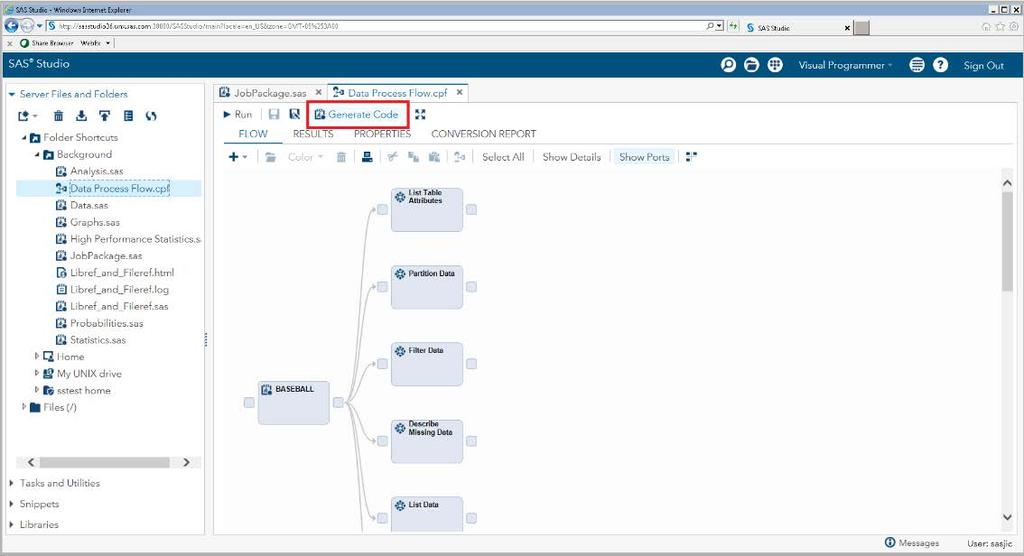 Extracting Process Flow Code If you would like to run your SAS Studio process flow (.