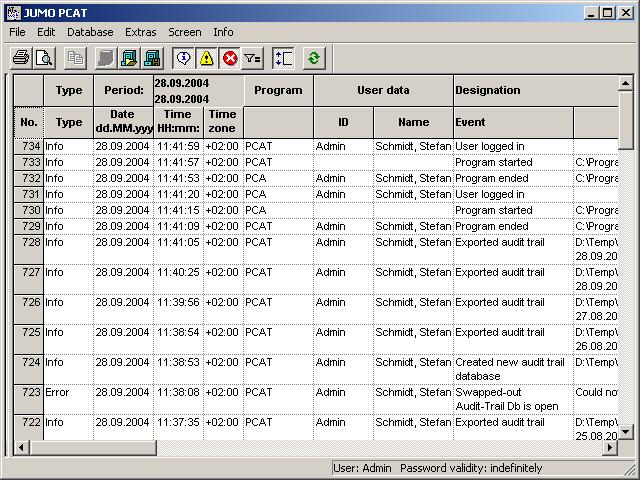 For each software, you can decide which entries (information, warnings or errors) are shown in the message window.